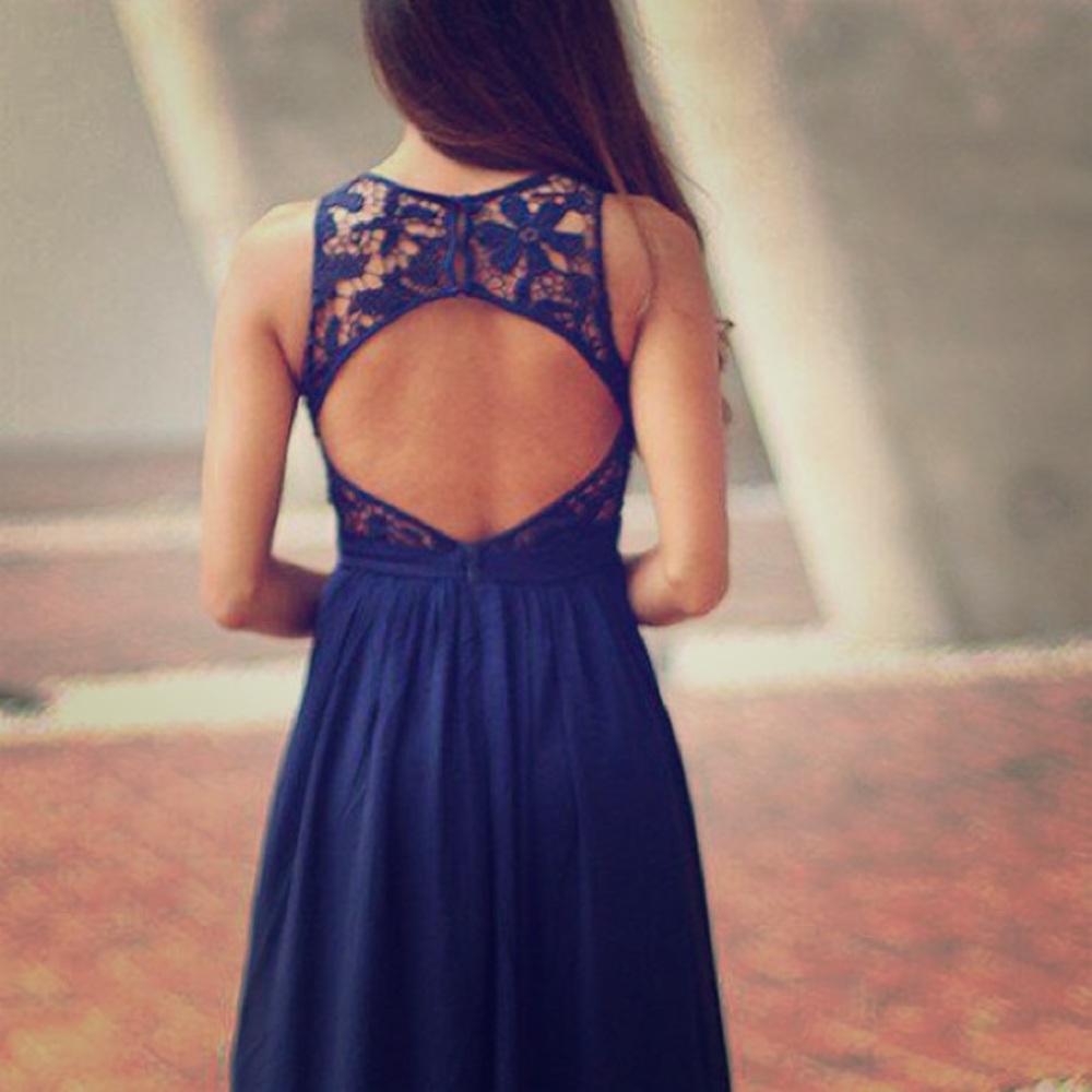 Blue evening dress.